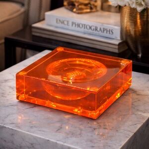 Alexandra Furstenburg Acrylic fluorescent orange candy dish centerpiece 5.25”